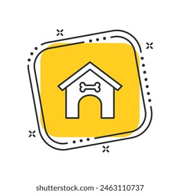 Cartoon doghouse icon vector illustration. Animal house on isolated yellow square background. Simple dog house sign concept.