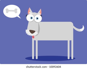 Cartoon dogs with big eye thinking about bone