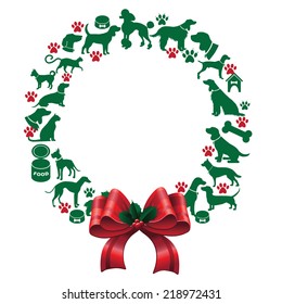 Cartoon dogs and cats Christmas wreath EPS 10 vector