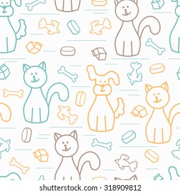 Cartoon Dogs and Cats. Vector Seamless Pattern. Colorful background for kids.