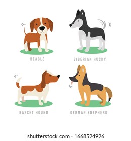 Cartoon dogs of different breeds