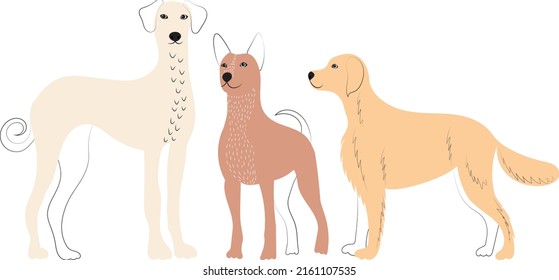 cartoon dogs  doodle, sketch, outline isolated, vector