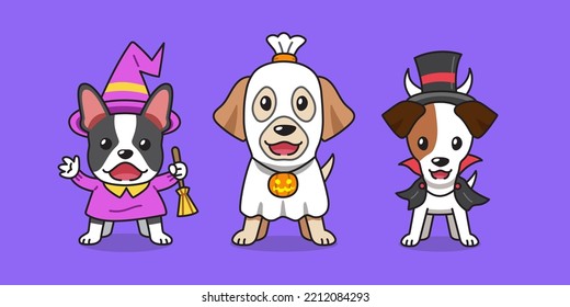 Cartoon dogs with halloween costumes for design.