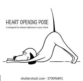 Cartoon dogs show heart opening yoga pose. Vector