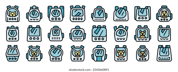 Cartoon dogs wearing spacesuits and oxygen backpacks, ready for a spacewalk or lunar mission