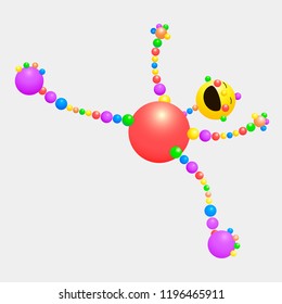 Cartoon doll of 3D colored balls beads rejoices smiles welcomes vector on white background isolate