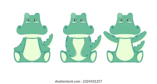 Cartoon doll crocodile for kids on isolated background, Vector illustration.