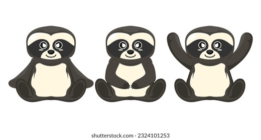 Cartoon doll sloth for kids on isolated background, Vector illustration.