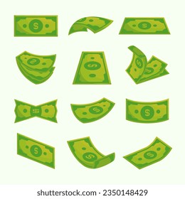 cartoon dollar bills vector illustration set