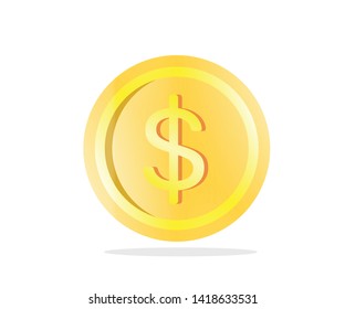 Cartoon, Dollar coin in White background.,vector eps10