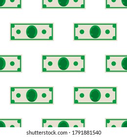 Cartoon dollar seamless pattern. Money polka dot background. Green Infinity bank note wrapping paper. Vector illustration. 