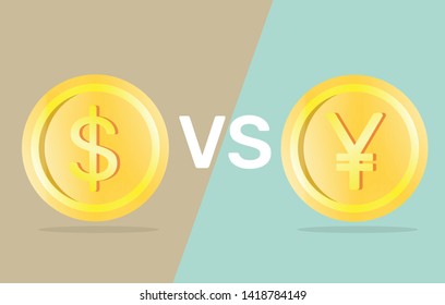 Cartoon, Dollar vs yuan.,vector eps10