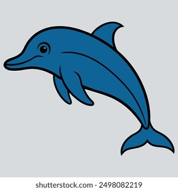 Cartoon Dolphin art vector silhouette. Dolphin Vector flat illustration isolated on white background. dolphin vector art illustration. Group of sea creatures. Sea Animal. Sea Fish.