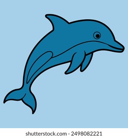 Cartoon Dolphin art vector silhouette. Dolphin Vector flat illustration isolated on white background. dolphin vector art illustration. Group of sea creatures. Sea Animal. Sea Fish.