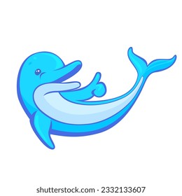 Cartoon dolphin character design isolated on white background. Cute and funny animal design