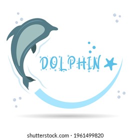 Cartoon Dolphin. Dolphin color vector icon. Flat design