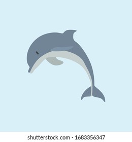 Cartoon dolphin. Cute Cartoon dolphin, Vector illustration on a blue background. Drawing for children.