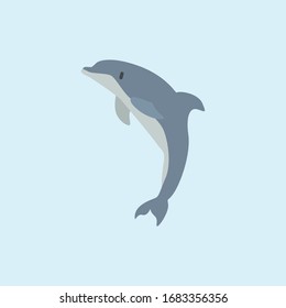 Cartoon dolphin. Cute Cartoon dolphin, Vector illustration on a blue background. Drawing for children.