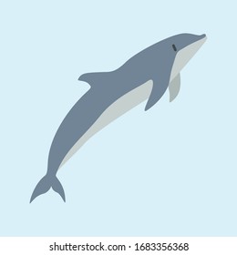 Cartoon dolphin. Cute Cartoon dolphin, Vector illustration on a blue background. Drawing for children.