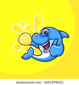cartoon dolphin fruit drink product package background lemon flavour