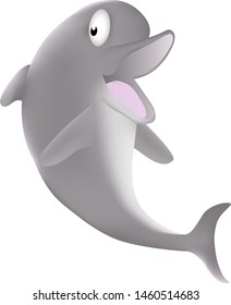 A cartoon of a dolphin greets the world from a cheerful sea world