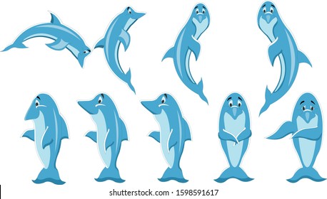 cartoon dolphin jumping frames for animation and icons