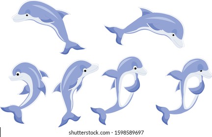 Cartoon dolphin jumping and other poses