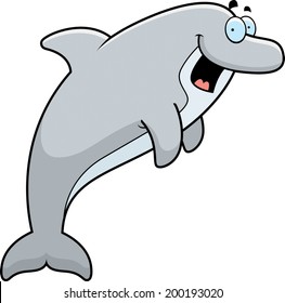 A cartoon dolphin jumping and smiling.