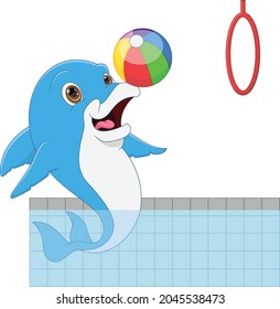 cartoon dolphin playing inflatable ball