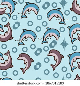 Cartoon Dolphin Seamless Pattern Premium Vector