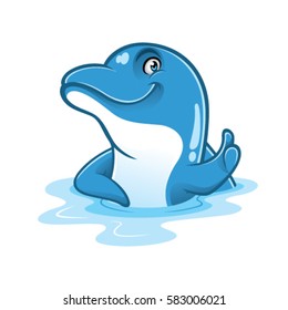 cartoon dolphin is smiling and thumbs-up