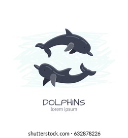 Cartoon Dolphins Vector illustration. Isolated on white