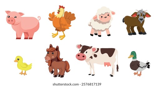 cartoon domestic animals set children vector.