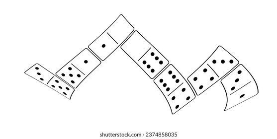 Cartoon Domino Fliesen. Klassische Dominosteine, Piktogramm des Domino. Spielen, Teile des Spiels volle Knochen Kacheln. Schwarz-Weiß-Domino. Flaches Vektorset. 28 Stück. Weißer Stechchip für das Spielen an Bord. 