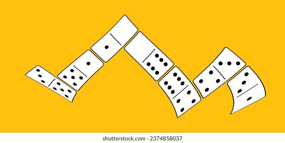 Cartoon Domino Fliesen. Klassische Dominosteine, Piktogramm des Domino. Spielen, Teile des Spiels volle Knochen Kacheln. Schwarz-Weiß-Domino. Flaches Vektorset. 28 Stück. Weißer Stechchip für das Spielen an Bord. 