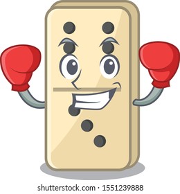 Cartoon dominoes on cute boxing character shelves