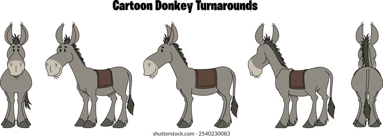 Cartoon Donkey Character Model Sheet, Donkey Vector, Animal, Cartoon Character Turnarounds