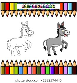 Cartoon donkey for coloring book