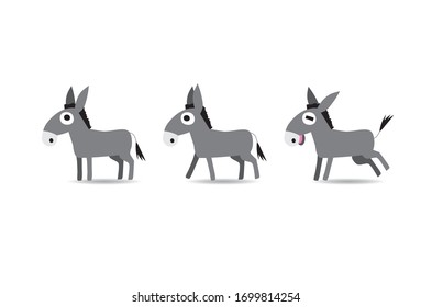 Cartoon donkey, different positions: neutral, positive, negative.