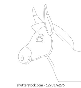 cartoon donkey head, vector illustration ,lining draw,profile view