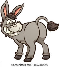 Cartoon donkey looking back and smiling. Vector clip art illustration with simple gradients. All on a single layer. 
