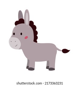 Cartoon donkey on white background. Kawaii farm animal. Flat style vector illustration.
