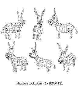 Cartoon donkey polygonal lines illustration. Abstract vector donkey on the white background