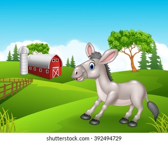 Cartoon donkey running  in the farm