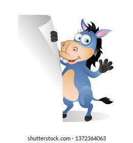 Cartoon Donkey standing behind Blank Sign