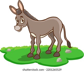 Cartoon donkey is standing in a clearing. Vector background with a farm animal