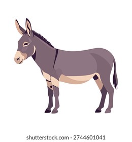 A cartoon donkey standing sideways with a gray body and beige accents on a white background.
