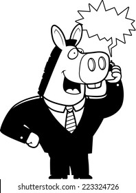 A cartoon donkey in a suit talking on a cell phone.