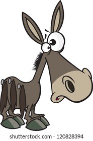 cartoon donkey surprised by the three tails pinned on his behind