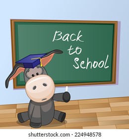 Cartoon Donkey wrote chalk on a blackboard 